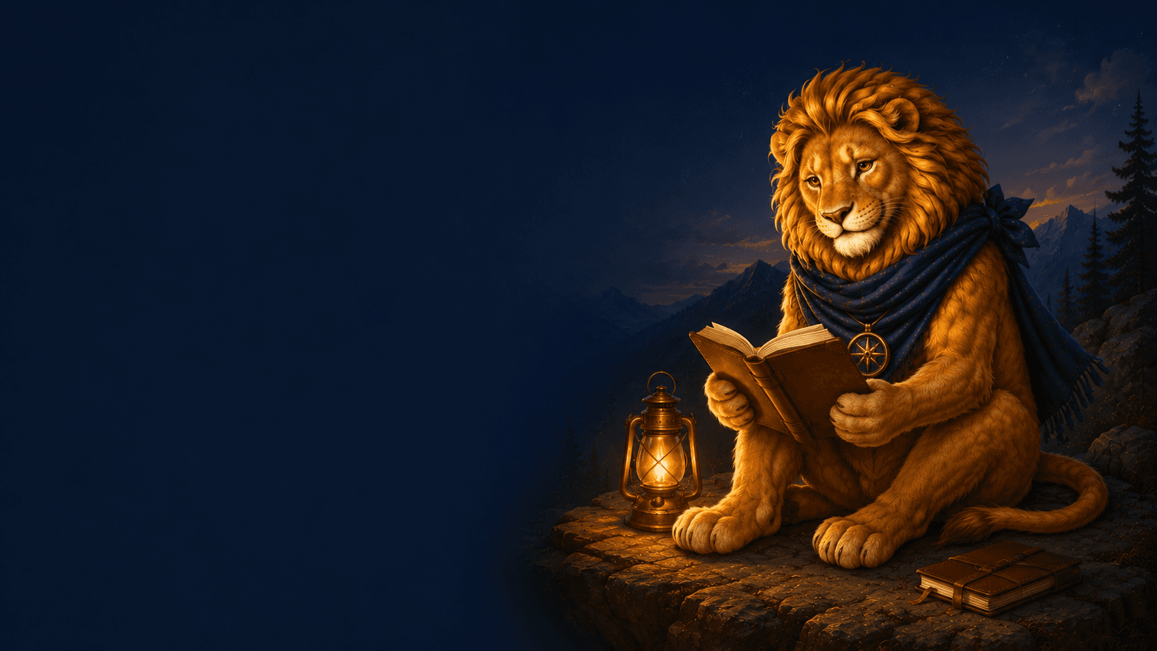 TrailScout lion studying by lantern light